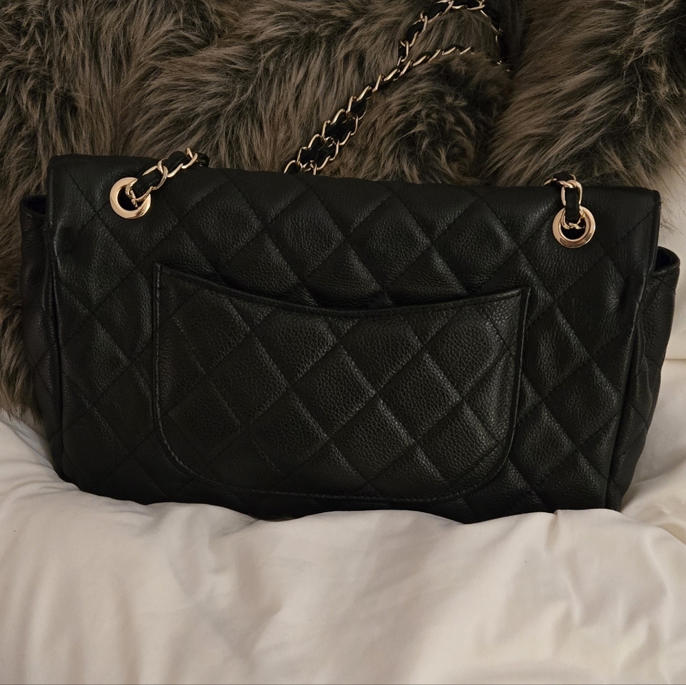 Black Genuine Grained Leather Inspired Shoulder Bag - Picture 3 of 5